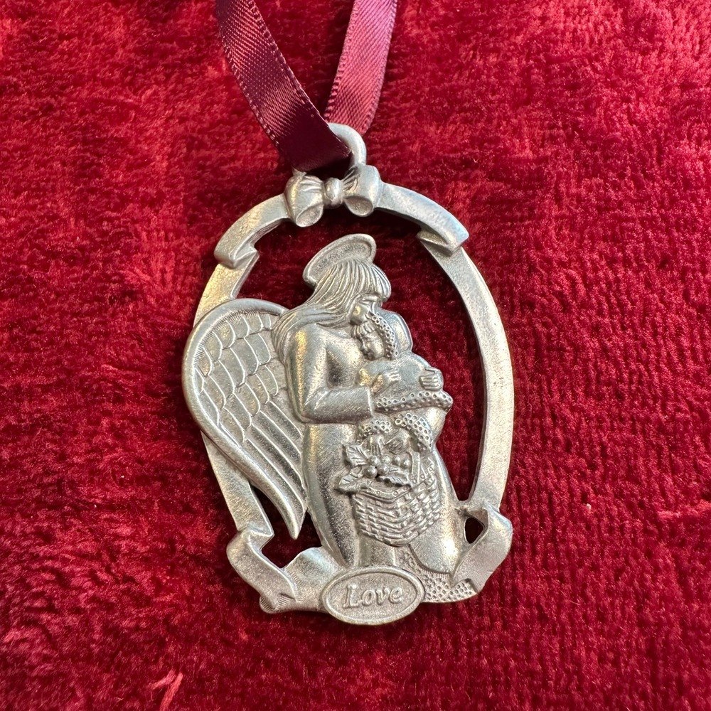 Longaberger 1998 Love Angel with Child Pewter Christmas‎ Ornament Silver Tone